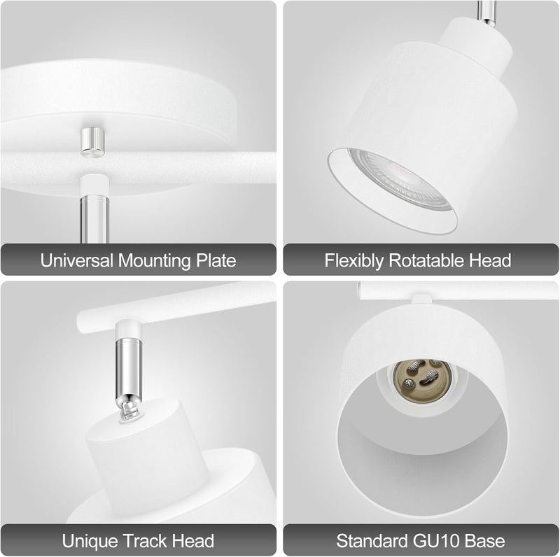 BoostArea Store 3-Light Led Track Lighting,White Ceiling Lighting Fixtures,Wall Sconces Ceiling Spotlight with Foldable Light Arms for Kitchen, Closet, Bedroom,GU10 Socket, Bulbs Not Included - Image 4
